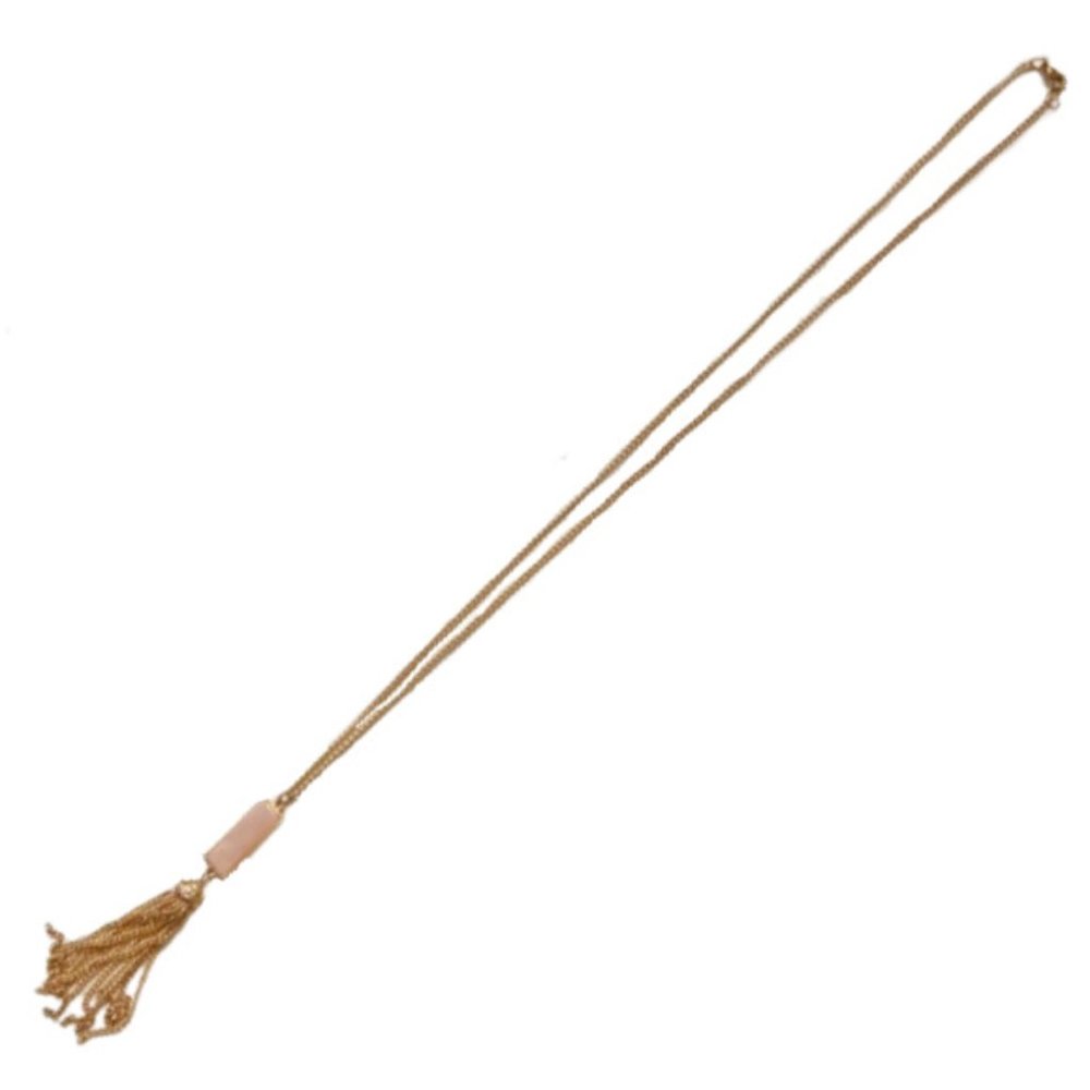 Faux Rose Quartz Gold-Tone Chain Tassel Costume Jewelry Necklace